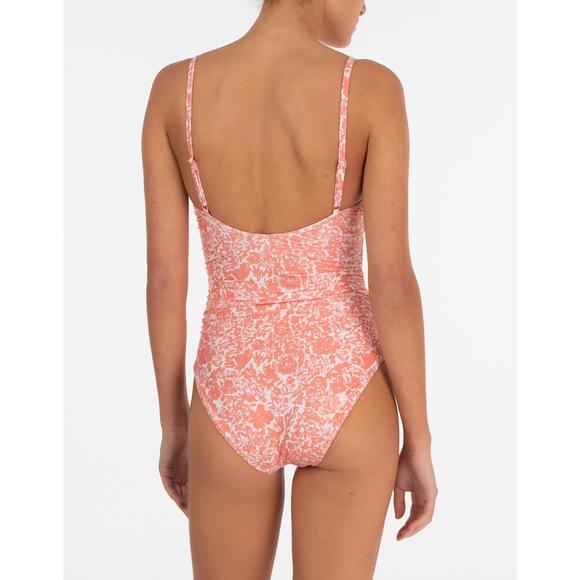 NEW PEONY ruched one piece swimsuit in carnation pink floral